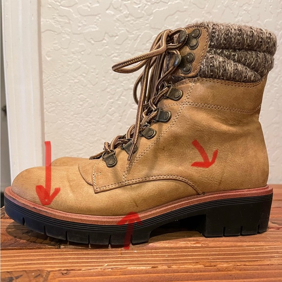 Women’s 6.5 MIA Regis-SW Combat Lace-up Ankle Boot Natural Tan Knitted Cuff - Picture 8 of 9